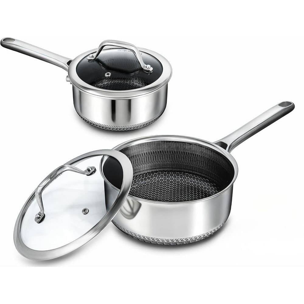 2-Piece Black Ceramic Coated Stainless Steel Hybrid Nonstick Saucepan Set with Lids Honeycomb Surface Induction Safe price history on PriceWatchPro