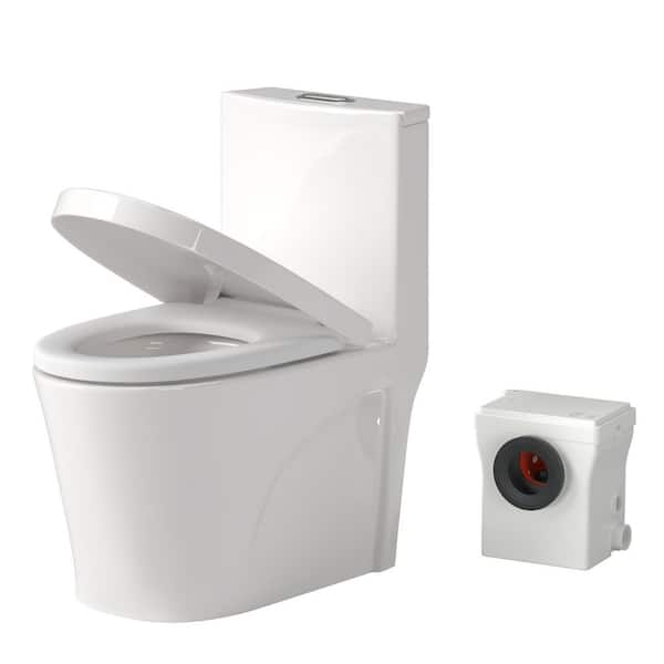 Macerating Toilet 1-Piece 1/1.6 GPF Dual Flush Elongated Toiilet in White, with600W Pump for Basement Upflush System