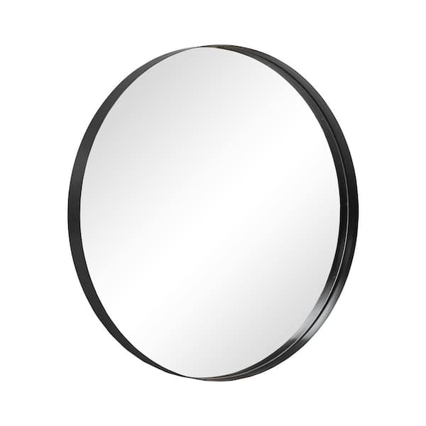 Dovelina 35 in. W x 35 in. H Round Aluminum Alloy Framed Modern Black Wall Mirror Decorative Mirror