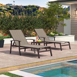 3-Pieces Metal Aluminum Outdoor Chaise Lounge Patio Lounge Chair with Side Table