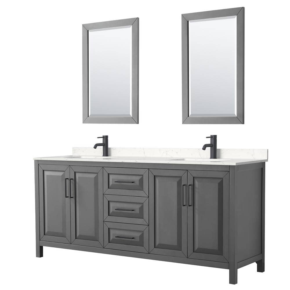 Daria 80 in. W x 22 in. D x 35.75 in. H Double Bath Vanity in Dark Gray with Carrara Cultured Marble Top, 24 in. Mirrors price history on PriceWatchPro