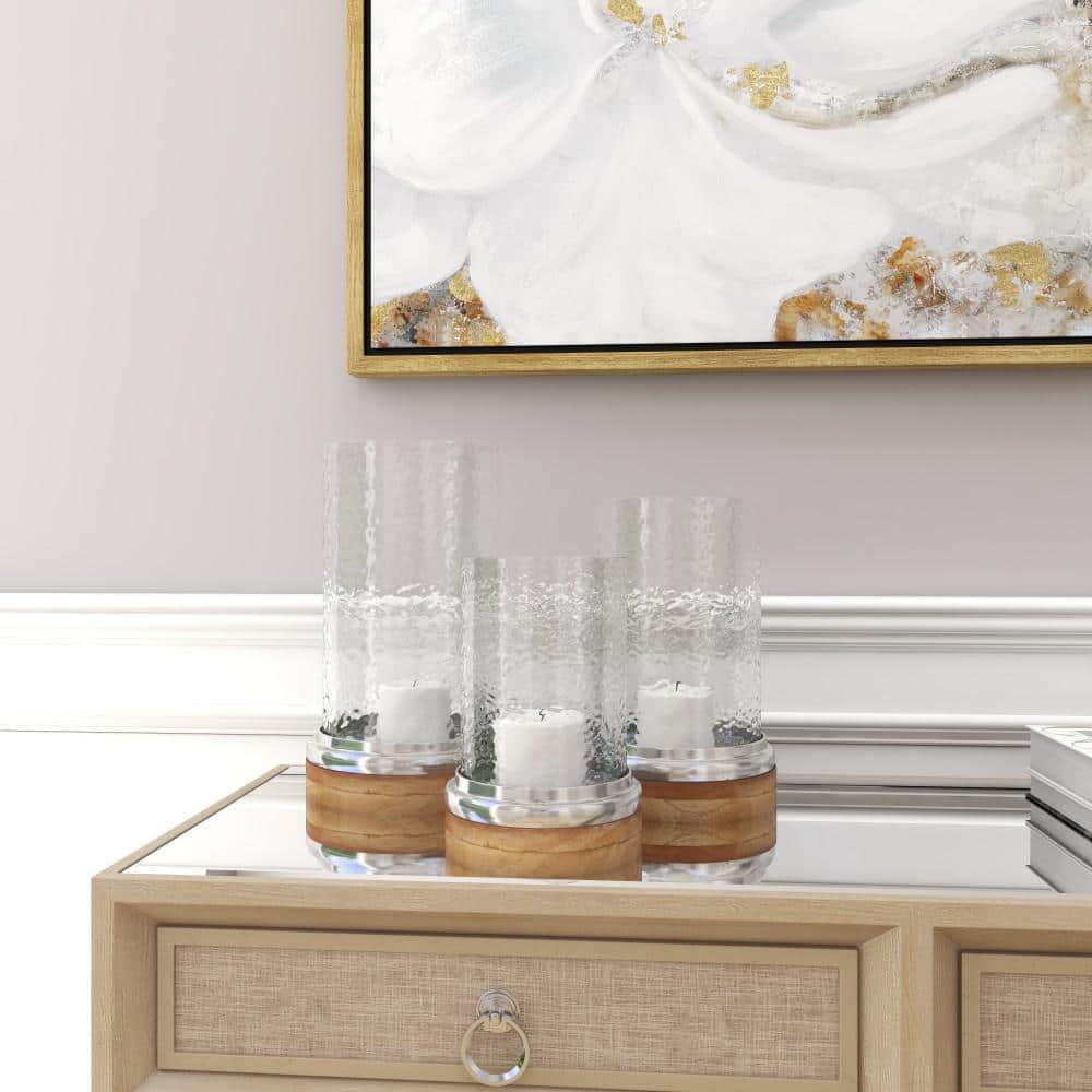 Elegant Traditional Wood & Glass Hurricane Candle Lantern Trio