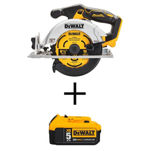 DEWALT 20V MAX Cordless Brushless 6-1/2 in. Circular Saw and (1) 20V MAX Premium Lithium-Ion 5.0Ah Battery