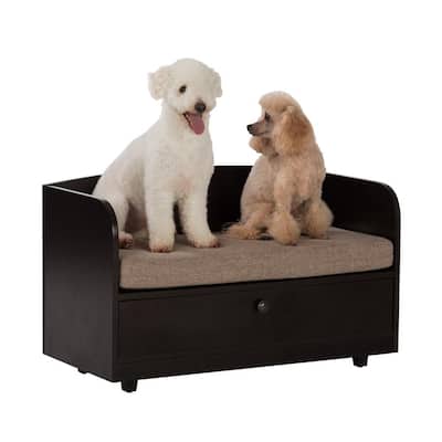 31.5 in. W Pet Toy Storage Pull-Out Drawer with Sofa Bed, Espresso Melamine Finish and Sand Brown Removable Cushion