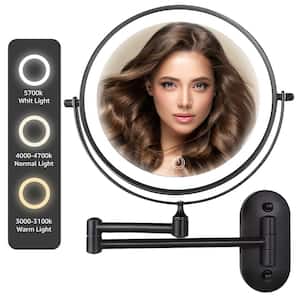 8 in. W x 8 in. H Lighted Magnifying Wall Makeup Mirror Rechargeable Makeup Mirror in Black