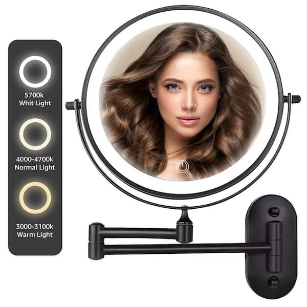 8 in. W x 8 in. H Round LED Magnifying Wall Bathroom Makeup Mirror Rechargeable Makeup Mirror in Black