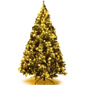 6 ft. Pre-Lit LED White Snow Flocked Artificial Christmas Tree with 250 LED Light and Red Berries