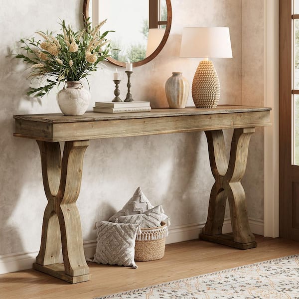 Beacon Hill Collection リボルビングドラムテーブル BYBLIGHT Turrella 63 in. Espresso Rectangle Solid Wood Entry Table