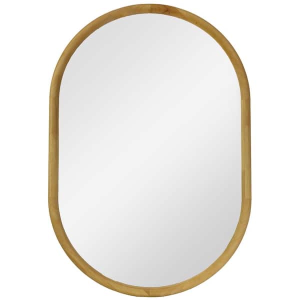 Mirrorize Canada 24 in. x 36 in. Natural Oblong Oak Wood Mirror with Curved Frame