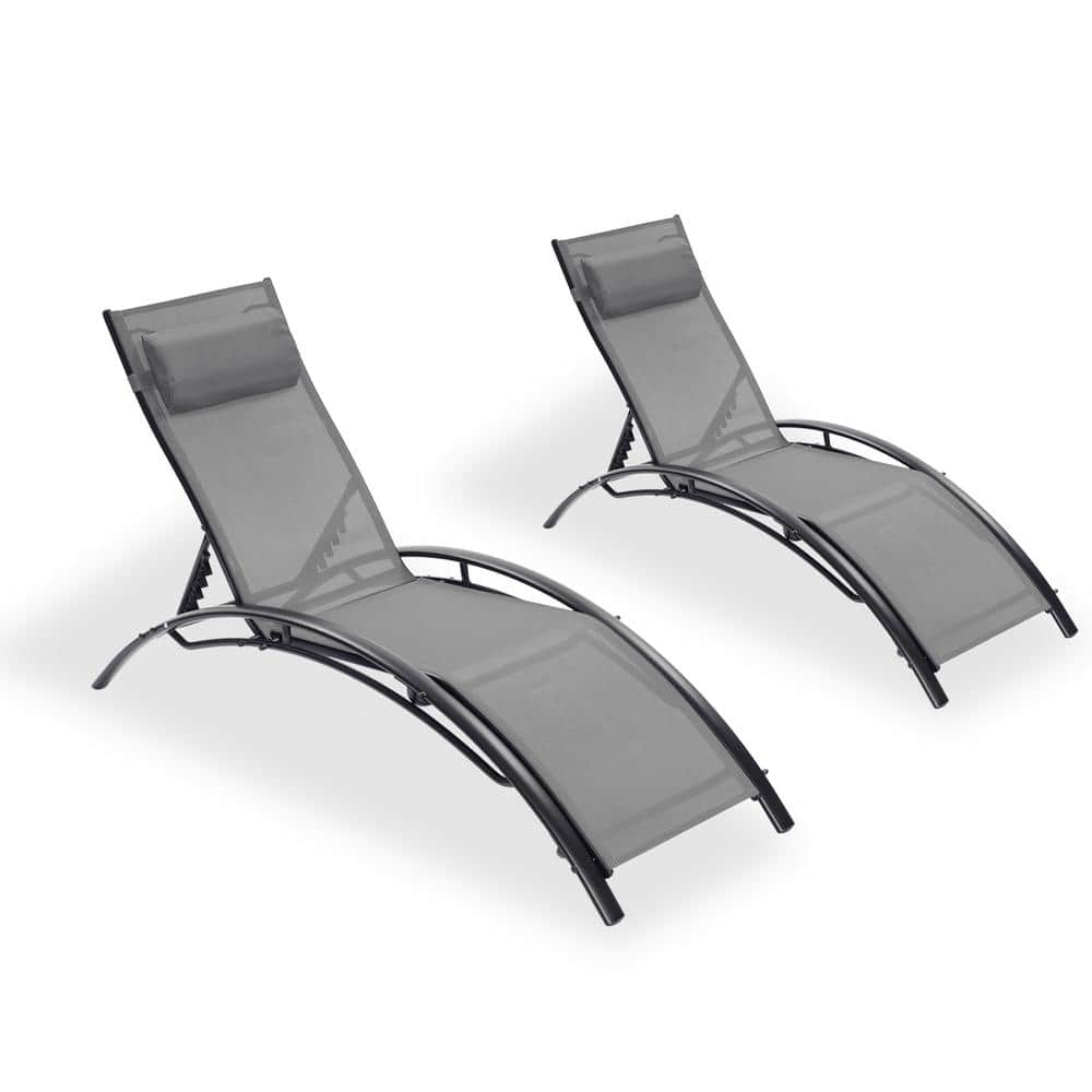2-Piece Aluminum Outdoor Chaise Lounge with Gray Cushions