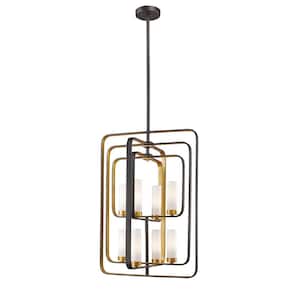 Aideen 8-Light Bronze Gold Shaded Pendant with Matte Opal Glass Shade with No Bulb Included