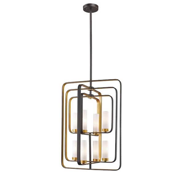 Unbranded Aideen 8-Light Bronze Gold Shaded Pendant with Matte Opal Glass Shade with No Bulb Included