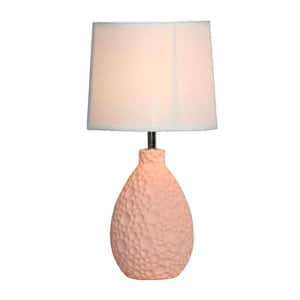 14 in. Pink Textured Stucco Ceramic Oval Table Lamp