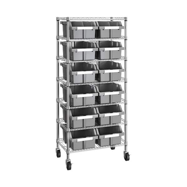 Seville Classics 7-Tier Commercial NSF Certified 12-Bin Rack Storage System Shelving in Silver/Gray (24 in. W x 56 in. H x 14.25 in. D)