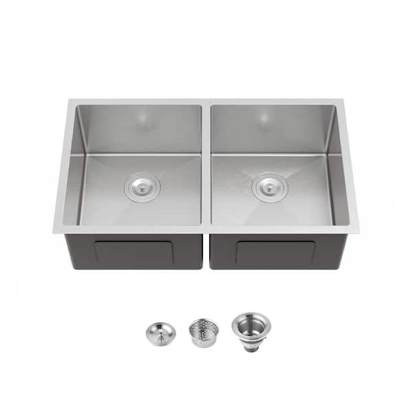 33 in. Undermount Double Bowl 20-Gauge Gray Stainless Steel Kitchen Sink
