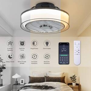 16 in. Indoor Smoky Gray Low Profile Ceiling Fan with Dimmable LED Light Flush Mount Bedroom Ceiling Fan with Remote