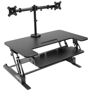 36.25 in. W Black Sit-Stand Desk Converter with Dual Monitor Mount