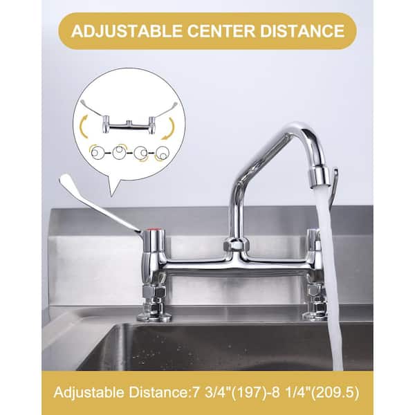 Double Handles Deck Mount Faucet with 8 in. Swivel Spout, Standard Kitchen Faucet in Polished Chrome