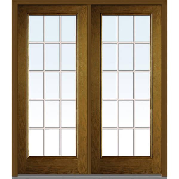 MMI Door 72 in. x 80 in. Tan Internal Grilles Right-Hand Inswing Full Lite Clear Stained Fiberglass Oak Prehung Front Door