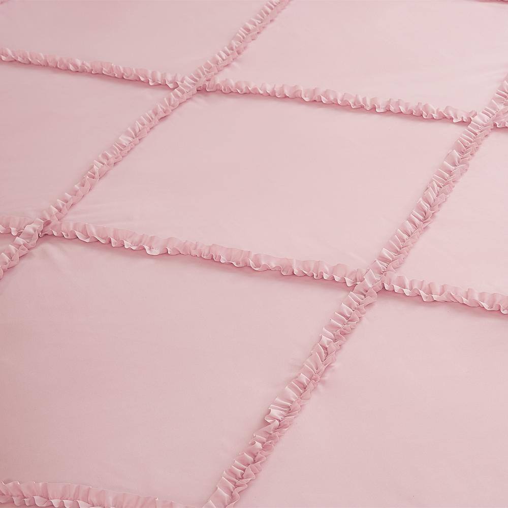 Blush Pink Microfiber Reversible Comforter Set with Ruffle Accents