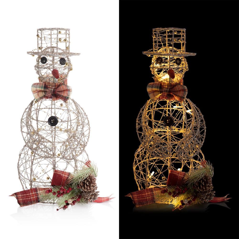 18 in. Gold Wire Holiday Decor Snowman with Warm White LED Lights
