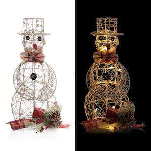 18 in. Gold Wire Holiday Decor Snowman with Warm White LED Lights