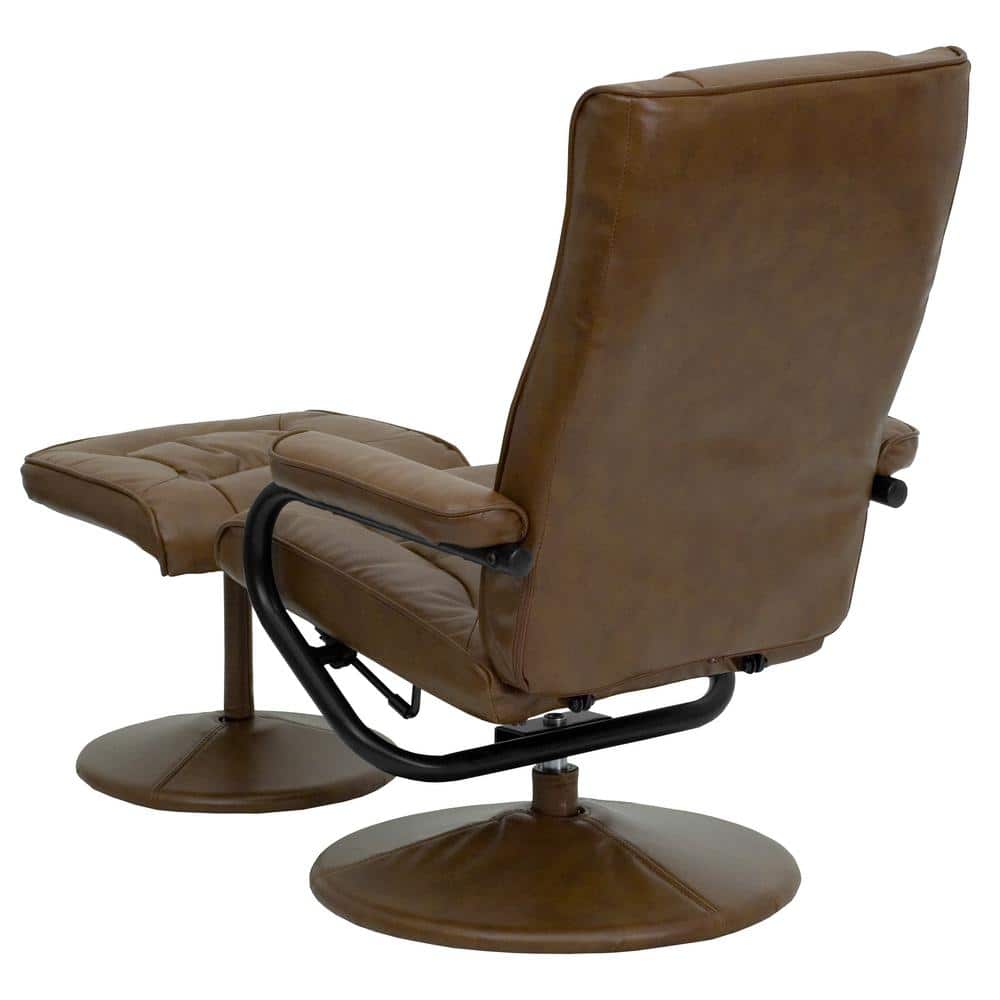 Palomino Brown Leather Swivel Recliner with Ottoman