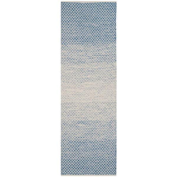 SAFAVIEH Montauk Blue/Ivory 2 ft. x 13 ft. Striped Distressed Geometric Runner Rug