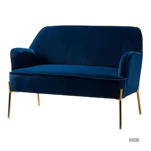 Agacia 43 in. Navy Polyester Recessed Arms Loveseat Sofa with Piped Edges Design