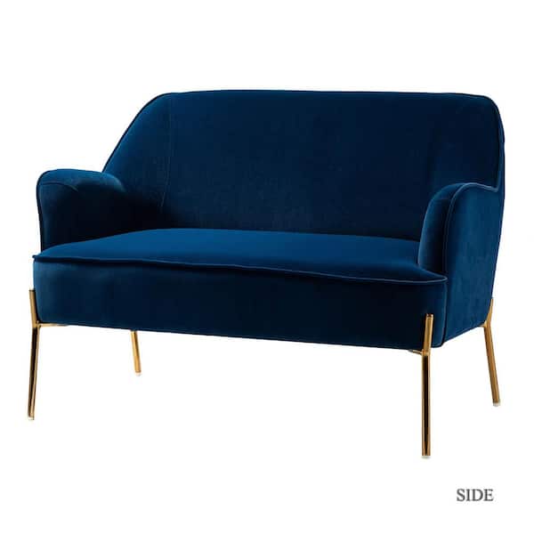 JAYDEN CREATION Agacia 43 in. Navy Polyester Recessed Arms Loveseat Sofa with Piped Edges Design