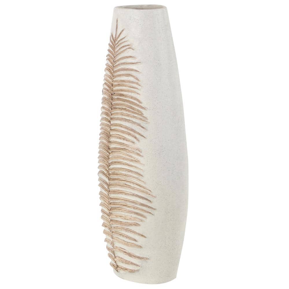 Bohemian White Leaf Polystone Floor Vase 9" x 25"