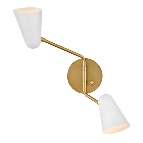 LARK - Birdie 22.75 in. 2-Light Lacquered Brass With Matte White Accents Wall Sconce