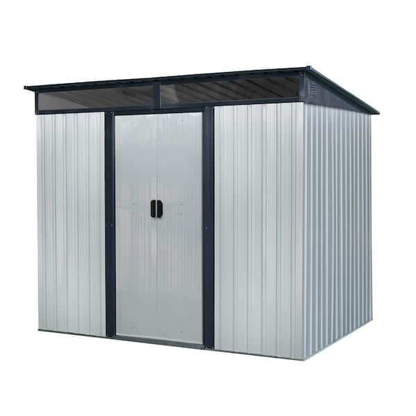 Zeus & Ruta 8 ft. W x 6 ft. D Outdoor Metal Storage Shed with Lockable Sliding Doors and Transparent plate for Patio (44.6 sq. ft.)