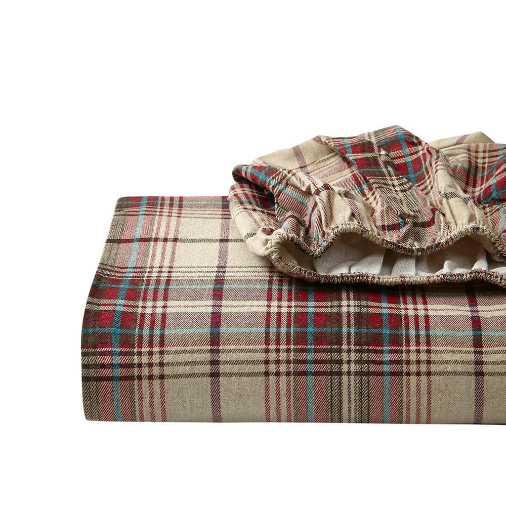 Gray Plaid Cotton Flannel Twin Sheet Set with Deep Pockets