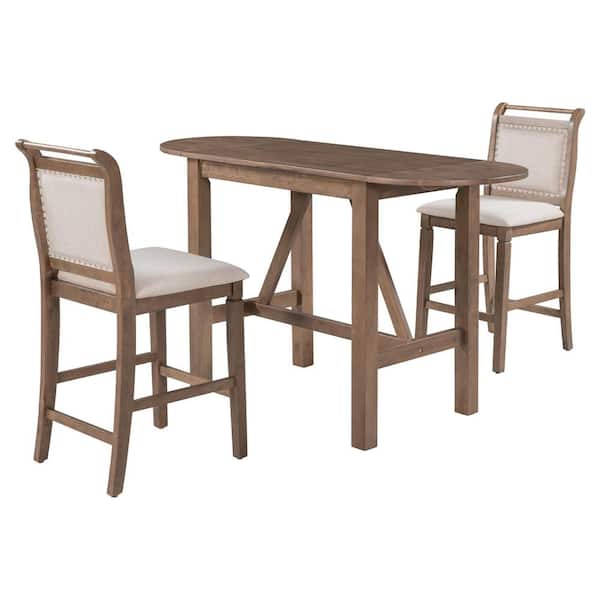 3-Piece Brown Wood Top Dining Room Set Seats 2