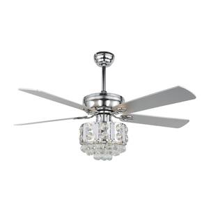 52 in. Indoor Chrome Finish Crystal Ceiling Fan with Reversible Blades and Remote Control