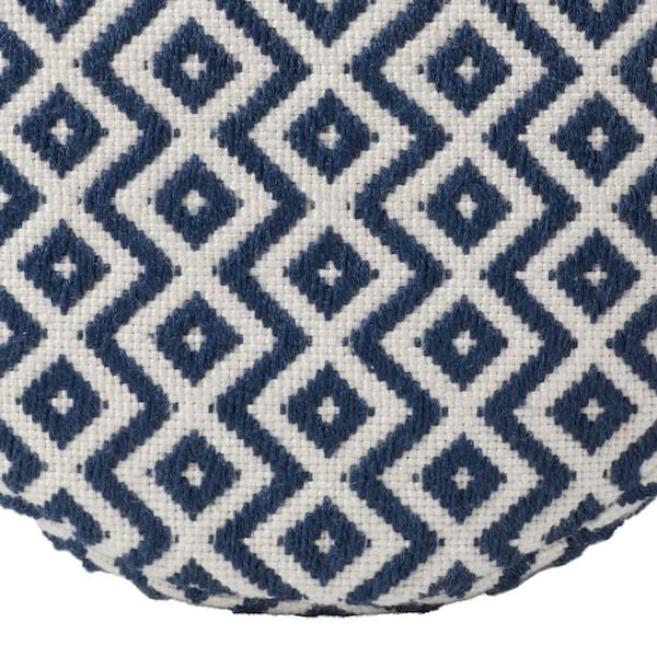 Osbourne Navy/Ivory Chevron Polyester 16 in. x 16 in. x 16 in. Cylinder Indoor/Outdoor Pouf