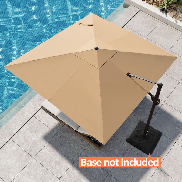 Pellebant 11 ft. x 11 ft. Square Aluminum Outdoor Heavy-Duty 360° Rotation Cantilever Patio Umbrella in Tan, No Base