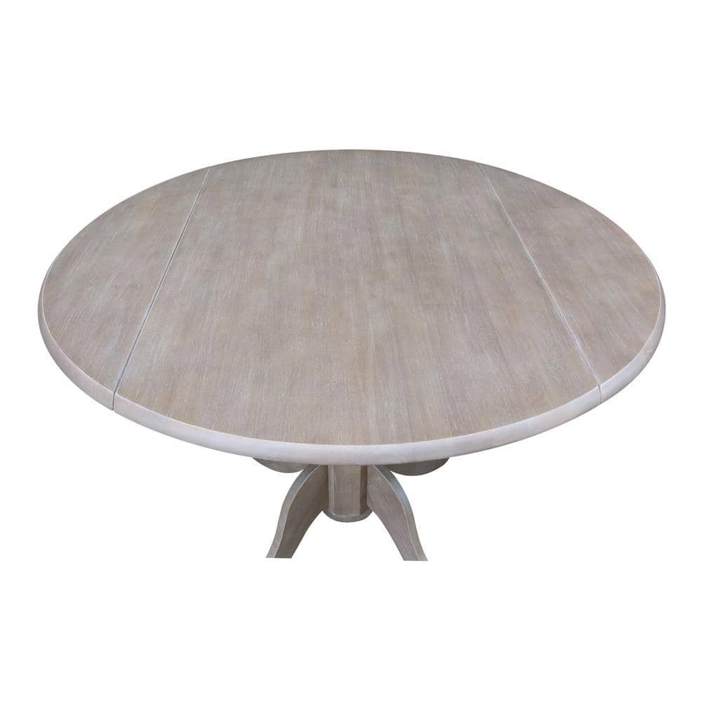 42" Washed Gray Taupe Round Wood Extendable Dining Table