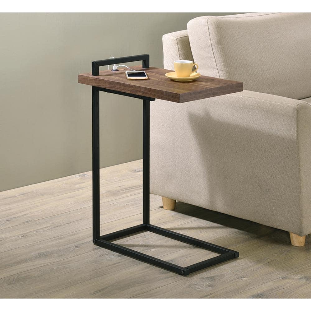 Maxwell Brown Wood and Metal C-Shaped Accent Table with USB Port