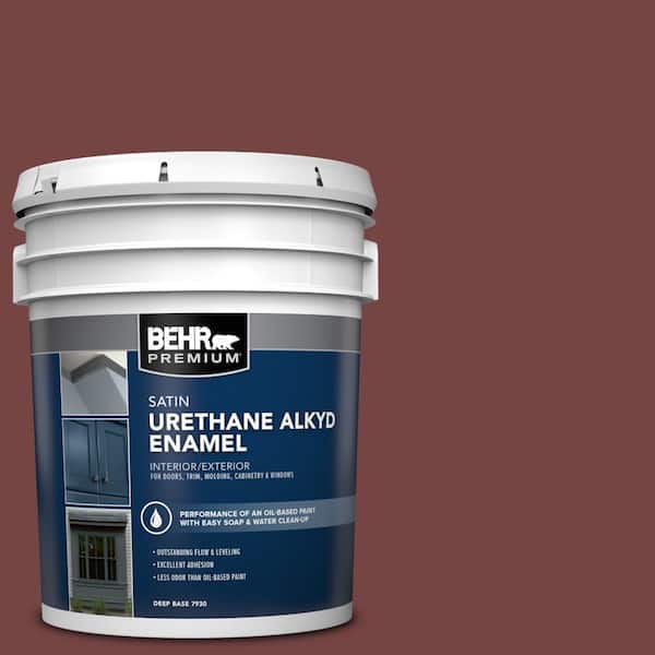 BEHR PREMIUM 5 gal. #S130-7 Cherry Cola Urethane Alkyd Satin Enamel Interior/Exterior Paint