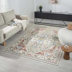 Iviana Ivory/Rust 7 ft. 10 in. x 9 ft. 10 in. Contemporary Power-Loomed Border Rectangle Area Rug