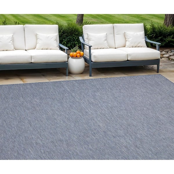 Navy Blue 10 ft. x 14 ft. Woven Abstract Polyester Rectangle Indoor/Outdoor Area Rug