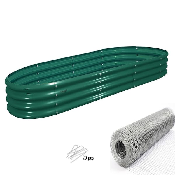 Unbranded 12 x 2 x 1 ft. Green Oval Metal Raised Garden Bed with Gopher Wire Mesh