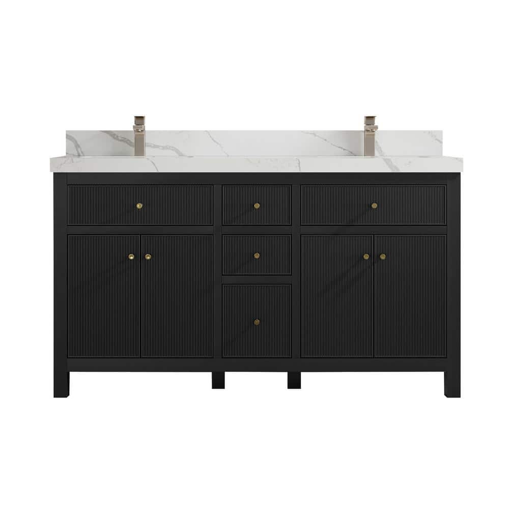 Sonoma 60 in. W x 22 in. D x 36 in. H Double Sink Bath Vanity in Black with 2 in. Calacatta Quartz Vanity Top price history on PriceWatchPro