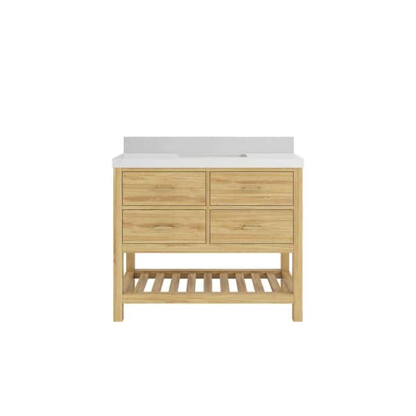 Willow Collections Parker Teak 42 in. Single Sink Freestanding Light Natural Bath Vanity with Carrara Quartz Top Unassembled