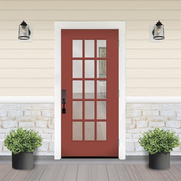 Reliant 36 in. x 80 in. FullLite 15L SDL ClearGlass LHOS MoroccoRed Finish Fiberglass Prehung Front Door w/4-9/16 Jamb