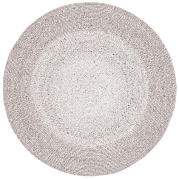 Braided 3 ft. x 3 ft. Light Gray Gradient Border Round Area Rug