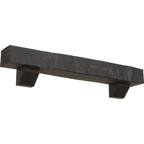 Ekena Millwork 4 in. x 4 in. x 3 ft. Knotty Pine Faux Wood Fireplace Mantel Kit, Ashford Corbels, Aged Cedar