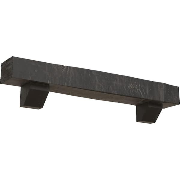 Ekena Millwork 8 in. x 8 in. x 7 ft. Knotty Pine Faux Wood Fireplace Mantel Kit with Ashford Corbels, Aged Cedar